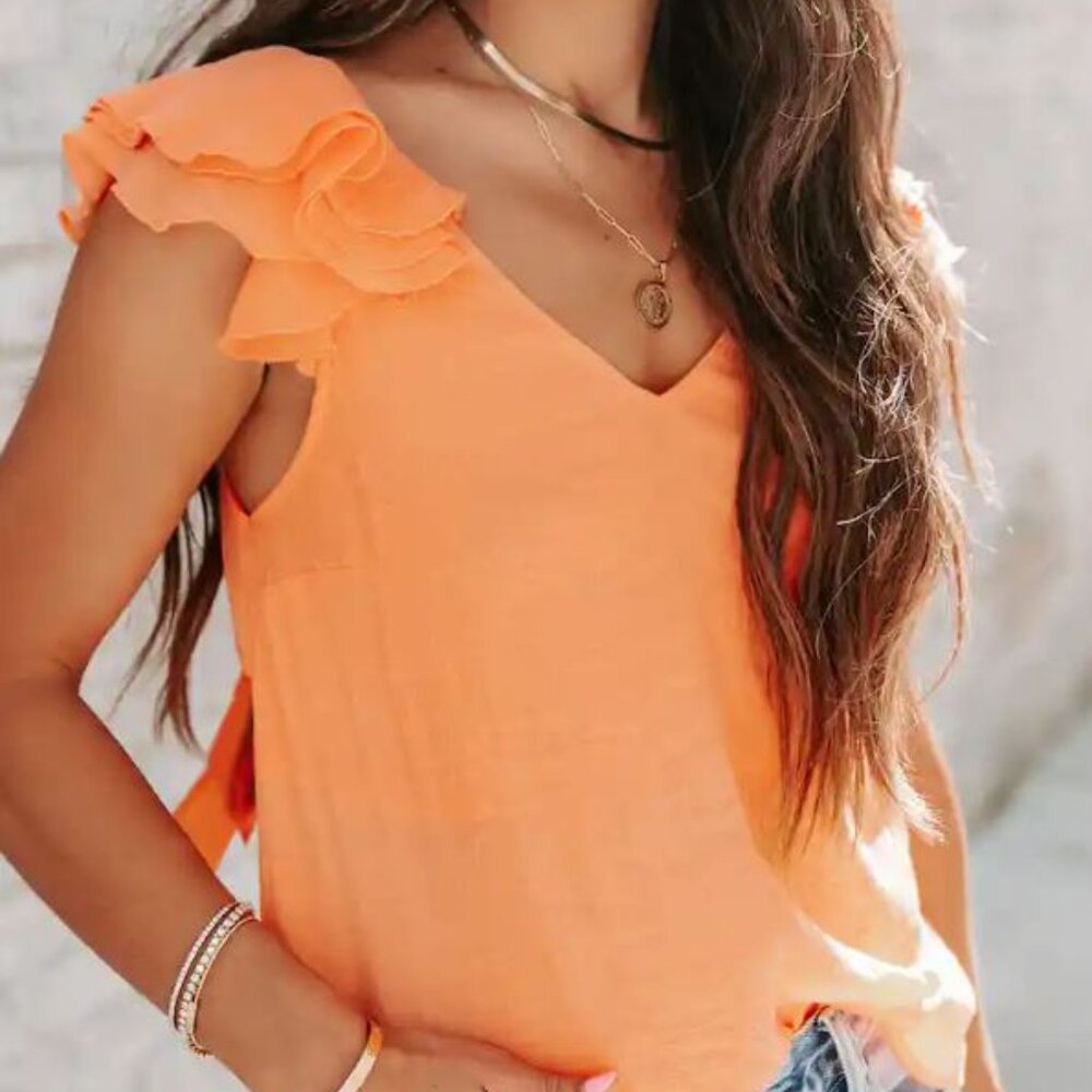 Flutter sleeve light weight summer top, Orange size Small